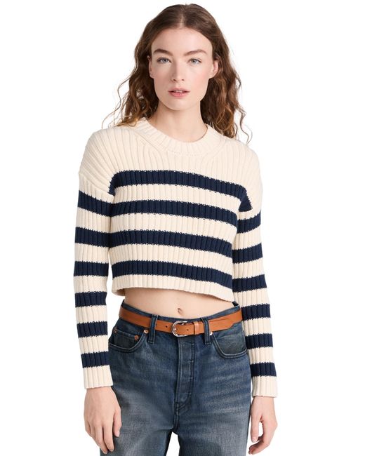 Denimist Blue Striped Ribbed Cropped Sweater