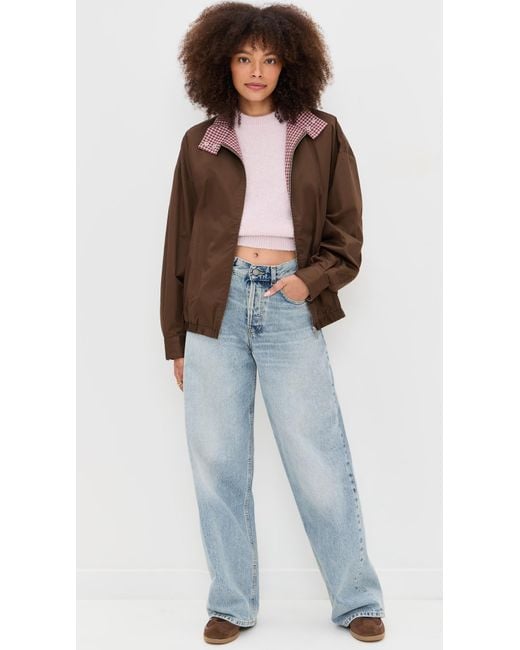 Pixie Market Brown Plaid Contrast Bomber Jacket