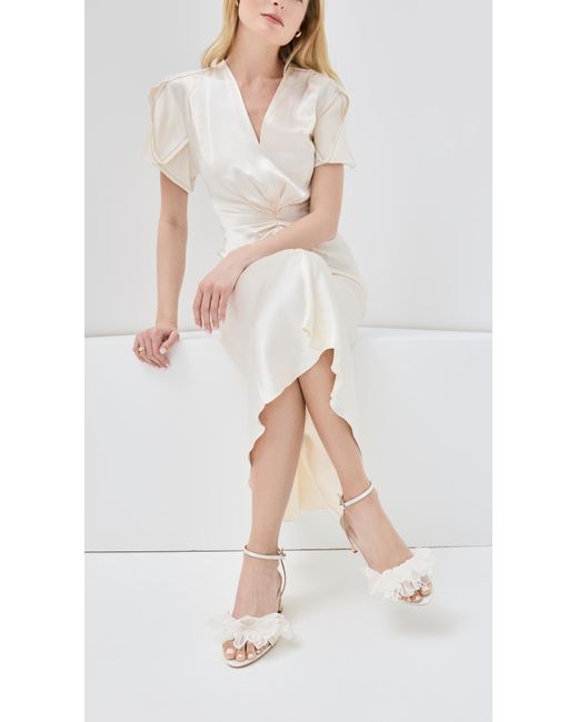 Loeffler Randall White Aria Scalloped Ruffle Mid Heel Sandals With Ankle Strap