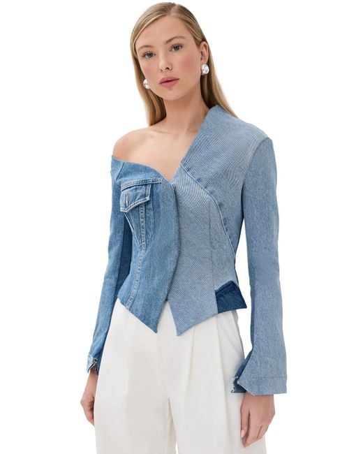 A.W.A.K.E. MODE Blue A. W.A. K.E. Mode Upcycled Denim Off Shoulder Jacket
