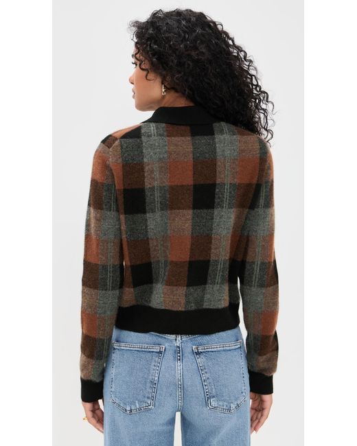 Vince Black Check Plaid Cashmere Polo Cardigan