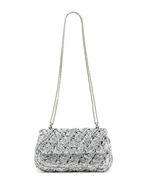 Tory Burch White Kira Woven Mini Flap Bag