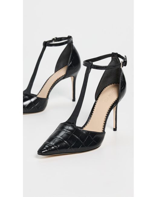 Cinq À Sept Black Clara Croco T Strap Pumps