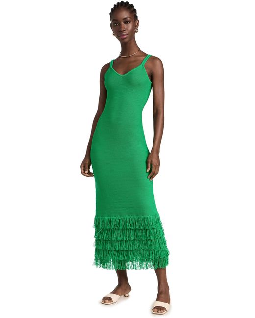 AMUR Green Decker Fringe Midi Dress