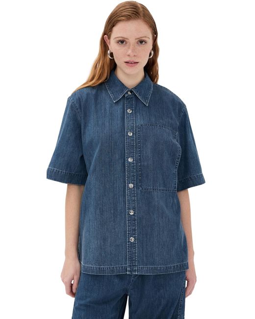Tibi Blue Summer Denim Classic Wash Camp Shirt