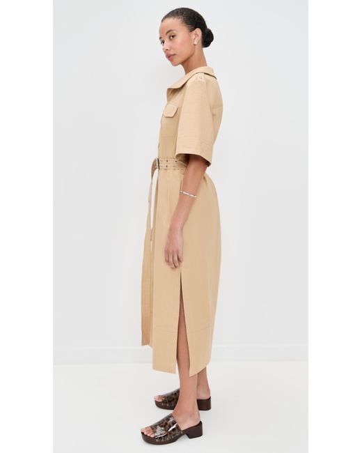 Ganni Natural Classic Summer Suiting Cowl Neck Long Dress