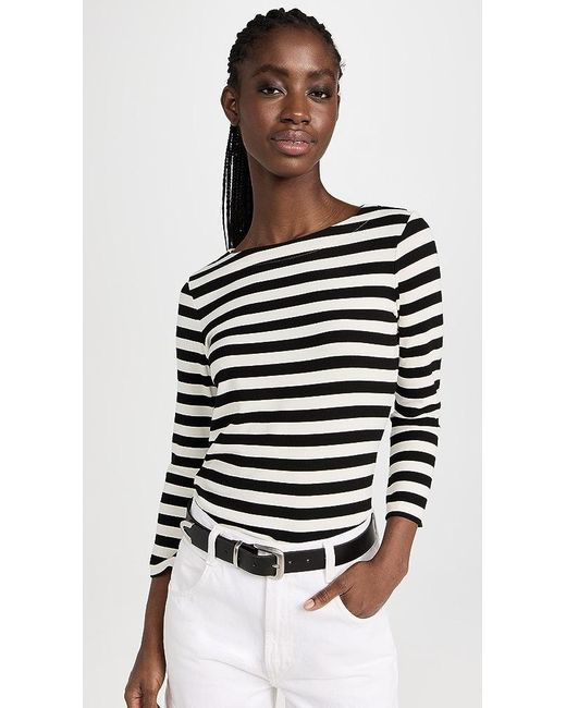 L'Agence Black Lucille Boatneck Striped Shirt