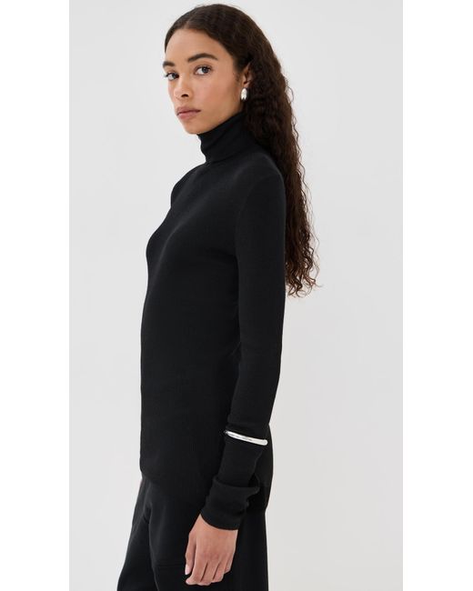 Tibi Black Feather Weight Ribbed Sweater Turtle Neck Pullover