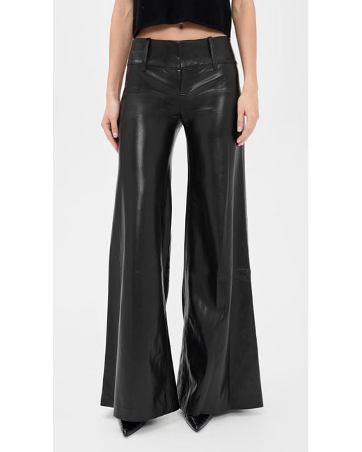 Alice + Olivia Black Olivia Vegan Leather Wide Leg Flare Pants