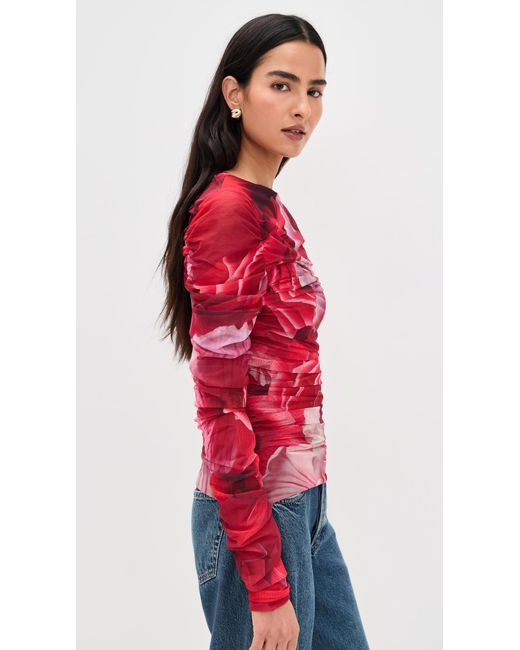 Aje. Red Flora Mesh Top