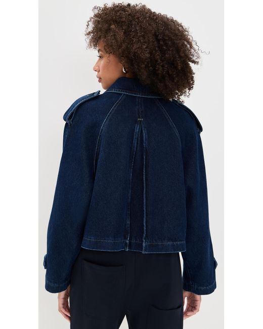 Closed Blue Cropped Trench Coat