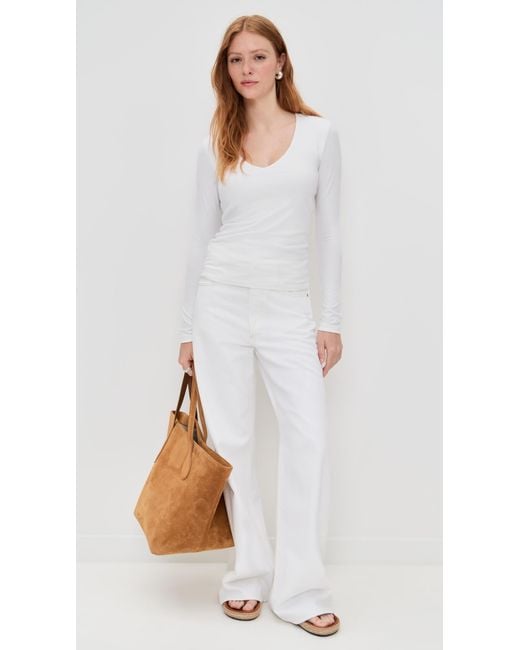 James Perse White Stretch Rib Double Front Deep V Tee