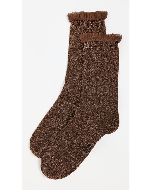 Stems Brown Soft Ruffle Metallic Socks