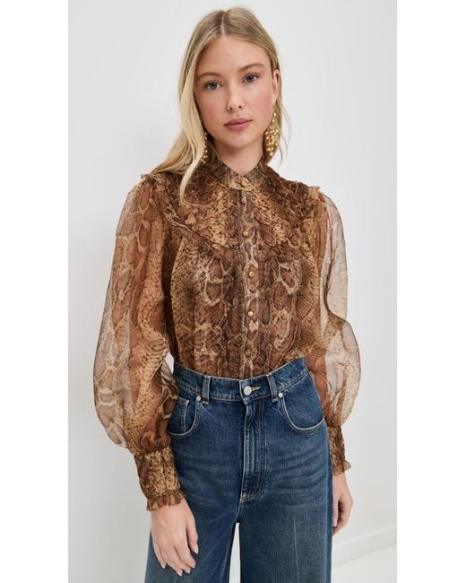 Zimmermann Brown Hypnotic Smocked Blouse