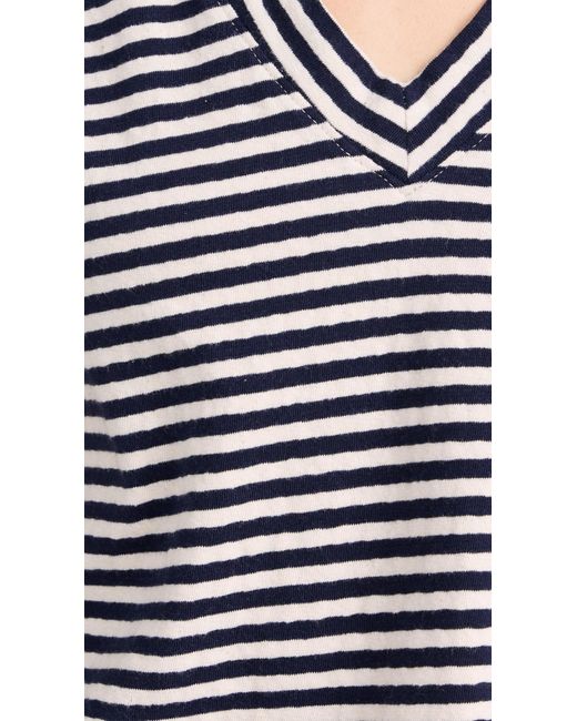 PERFECTWHITETEE Blue Aani Recyced Cotton V Neck Tee Navy Tripe