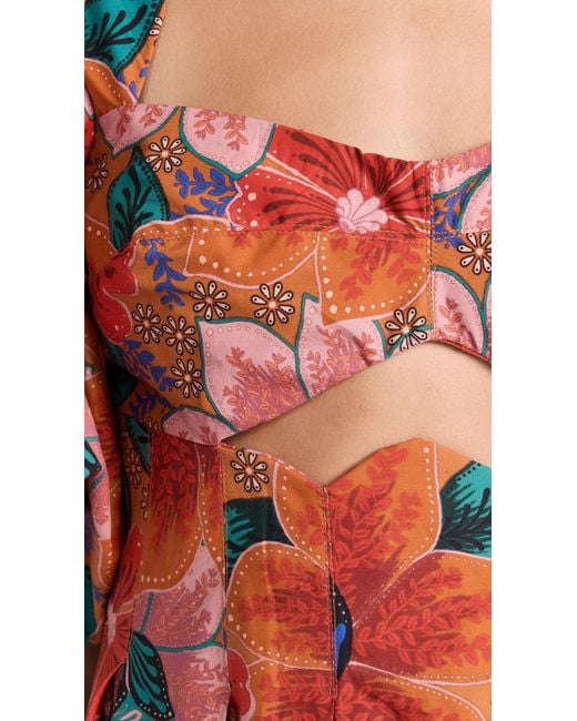 Farm Rio Red Marias Cutout Pleated Floral-print Cotton Midi Dress
