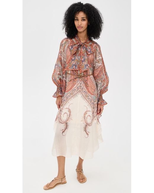 Zimmermann Rhiannon Tie Neck Midi Dress | Lyst