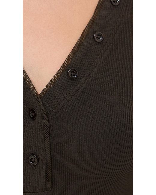 FRAME Black The Mesh Trim Rib Henley
