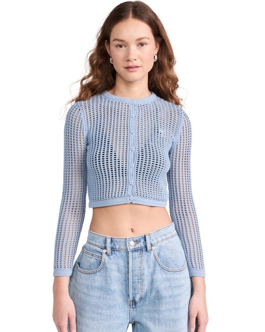 Alexander Wang Blue Aexander Wang Knit Cropped Crew Neck Cardigan With Ebroidered Ogo Dark Oxford Bue