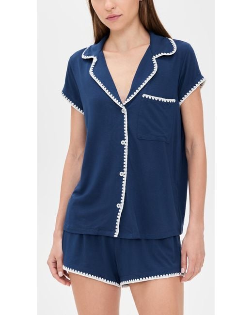 Eberjey Blue The Frida Whip Stitch Short Pajama Set