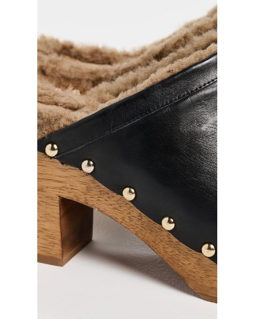 Beek Black Woodpecker Shearling Clogs