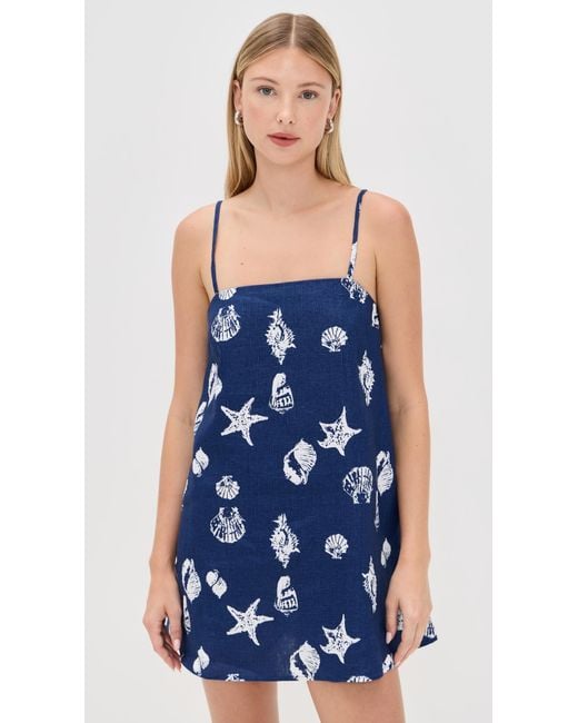 Reformation Blue Aubree Linen Dress