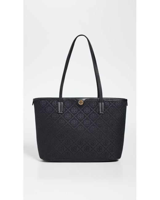 Tory Burch Black T Monogram Small Zip Tote