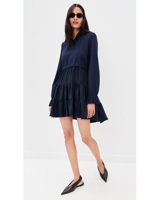 Cinq À Sept Blue Knit Combo Luciana Dress