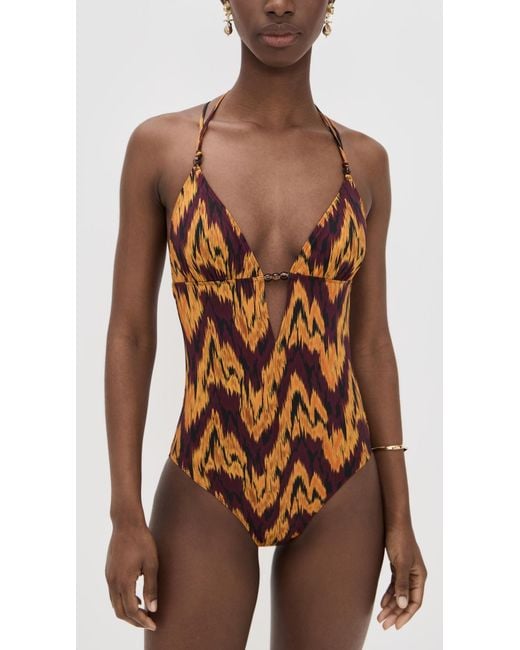 Ulla Johnson Brown Leila Beaded Maillot