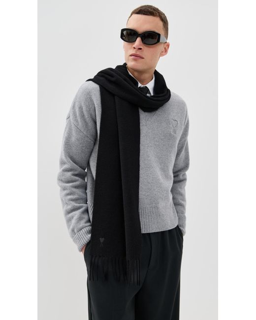AMI Black Wool Scarf for men