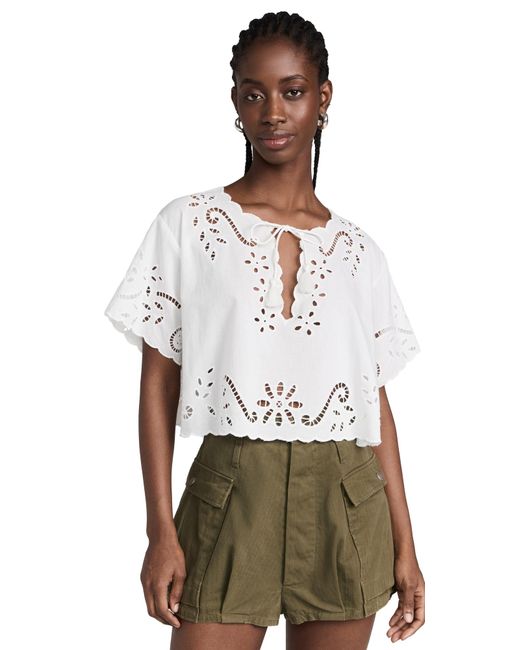 Sea White Liat Embroidery Short Sleeve Top