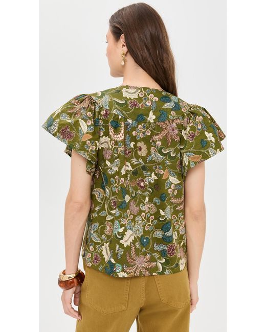 Ulla Johnson Green Perline Flutter Sleeve Blouse