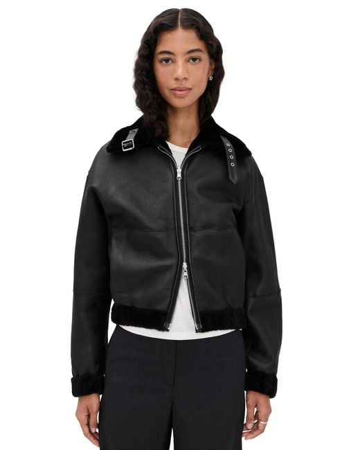 Helmut Lang Black Shearling Bomber Jacket
