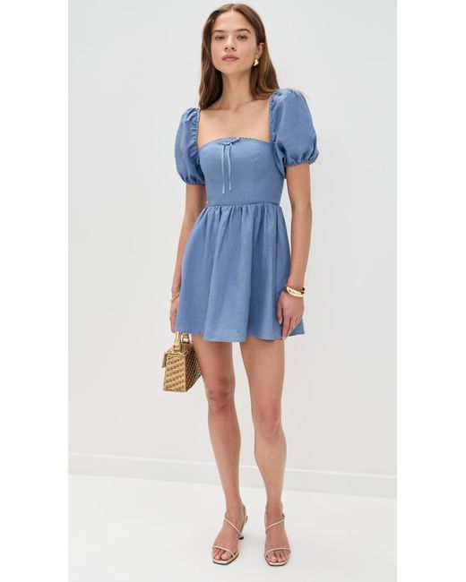 Reformation Blue Malvina Linen Dress