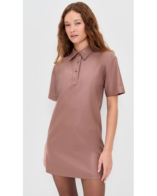 Le Bos Red Solene Faux Leather Polo Dress