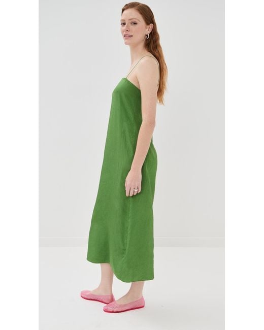 Tibi Green Summer Acetate Crinkle Slip Dress