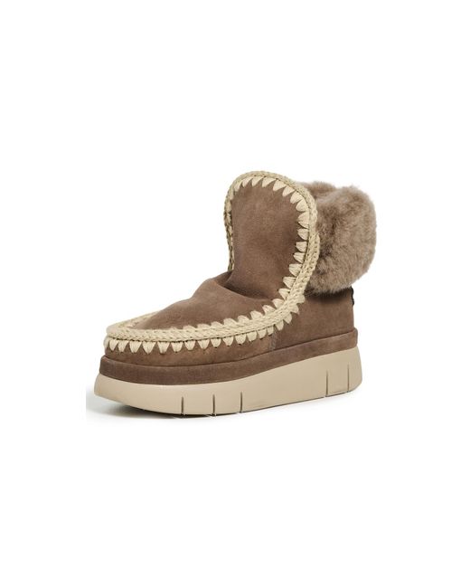 Mou White Bounce Furry Collar Boots