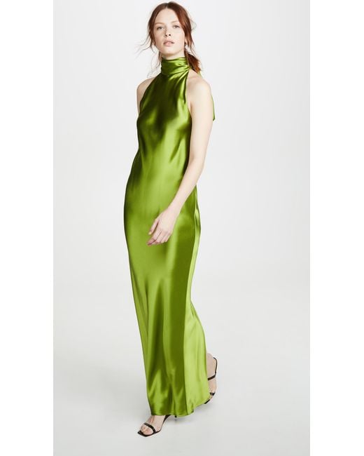 Brandon Maxwell Green Charmeuse Cowl Neck Gown