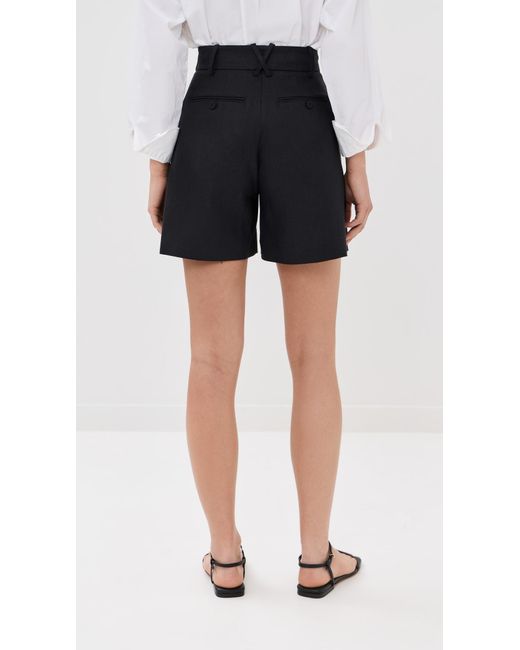 Another Tomorrow Black Solid Linen Pleated Shorts