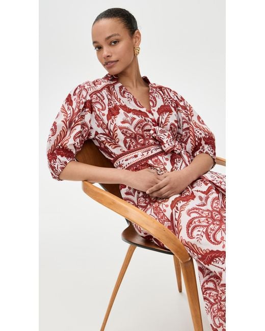 Farm Rio Red Tropical Cameo Off Maxi Dress