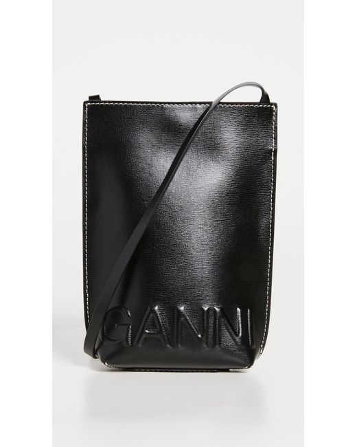 Ganni Leather Banner Crossbody Bag in Black Lyst