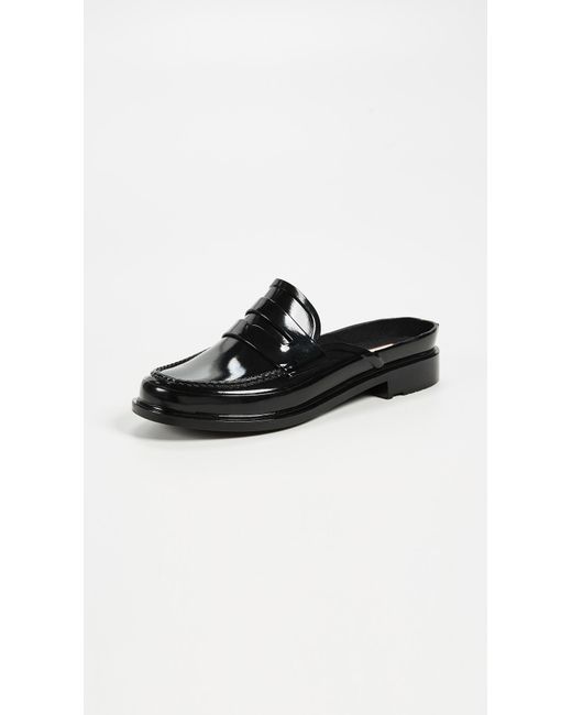 Hunter Black Backless Gloss Penny Loafers