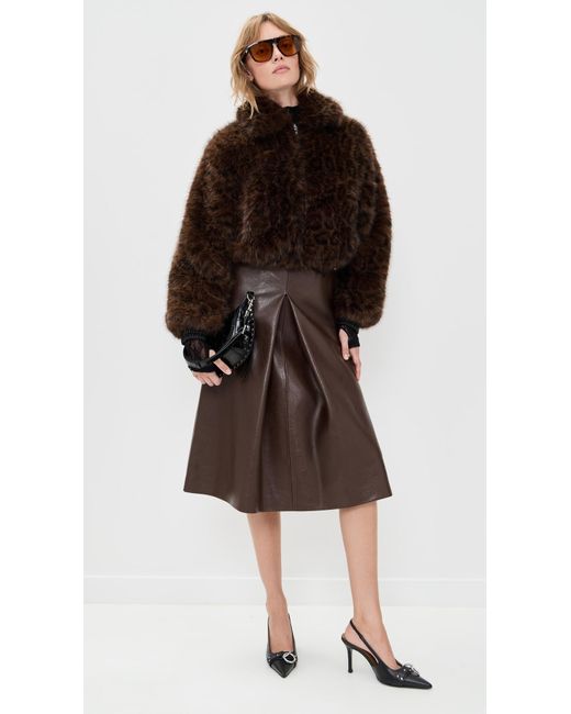MSGM Black Leather Midi Skirt