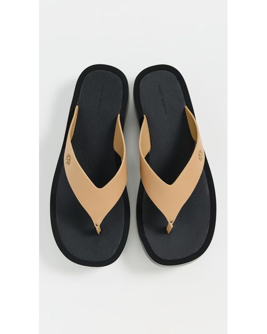 Tory Burch Black Leather Platform Flip Flops