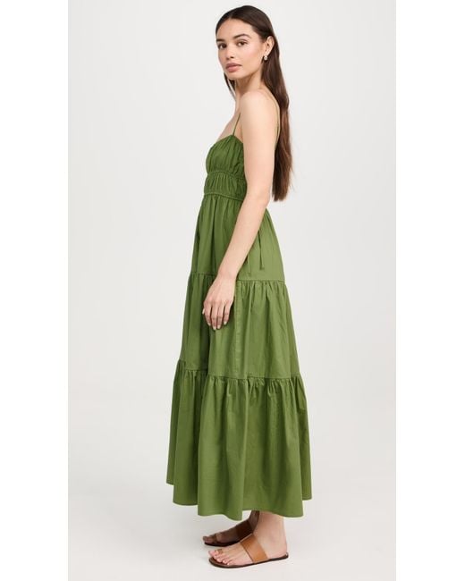 Moon River Green Shirred Midi Dress