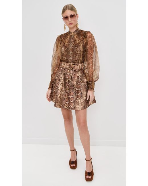 Zimmermann Brown Hypnotic Smocked Blouse