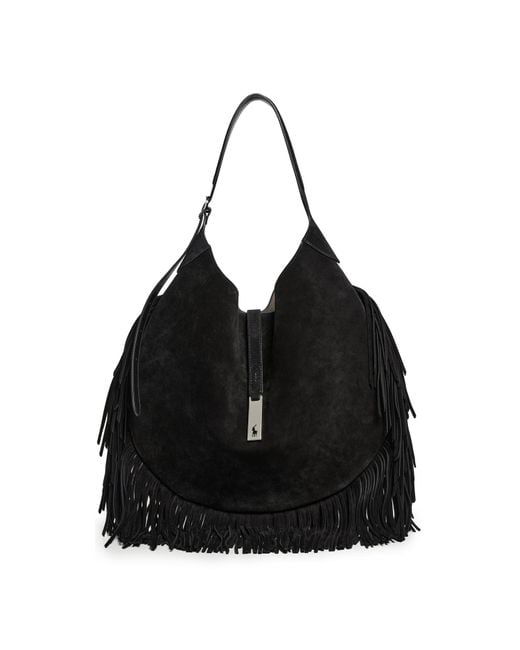 Polo Ralph Lauren Black Id Fringe Suede Shoulder Bag