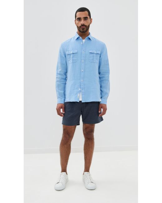 Onia Blue Garment Dye Linen Standard Fit Shirt for men