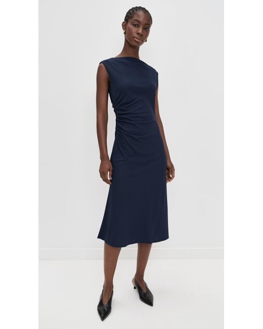theory navy blue dress Theory Square Neck Yoke Dress in Nocturne Navy