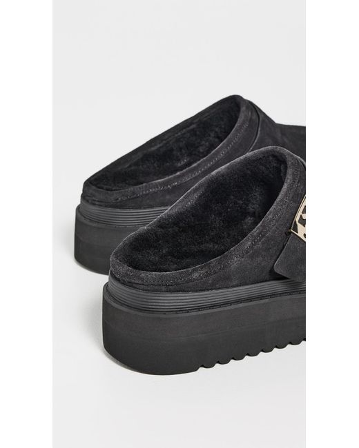 Tory Burch Black Mellow Shearling Platform Mules